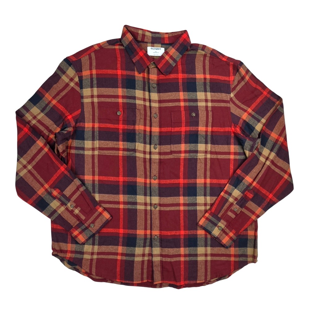 Old Navy Mens XXL Double-Brushed Flannel Plaid Button Down Shirt Red 801288-05